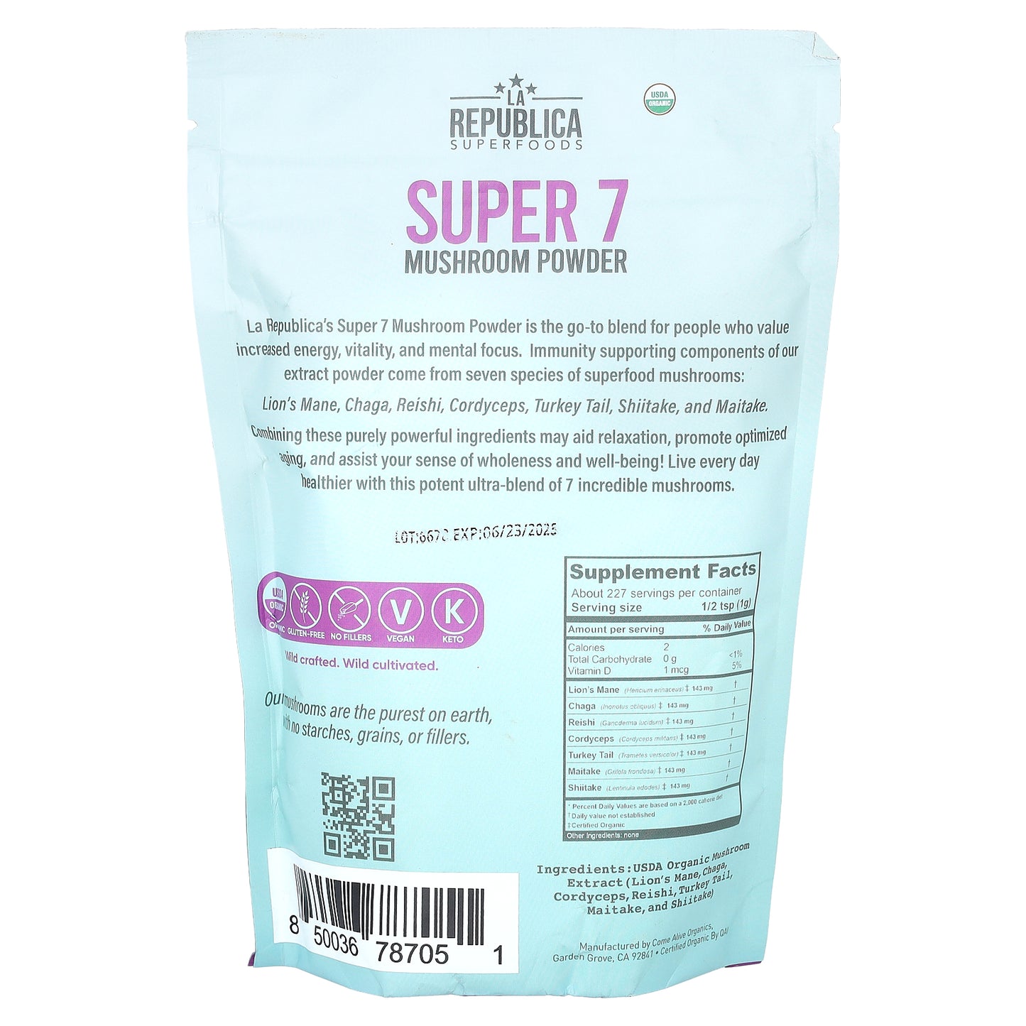 La Republica, Super 7 Mushroom Powder, 8 oz (227 g)