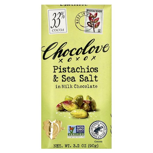 Chocolove, Pistachios & Sea Salt in Milk Chocolate, 33% Cocoa , 3.2 oz (90 g)