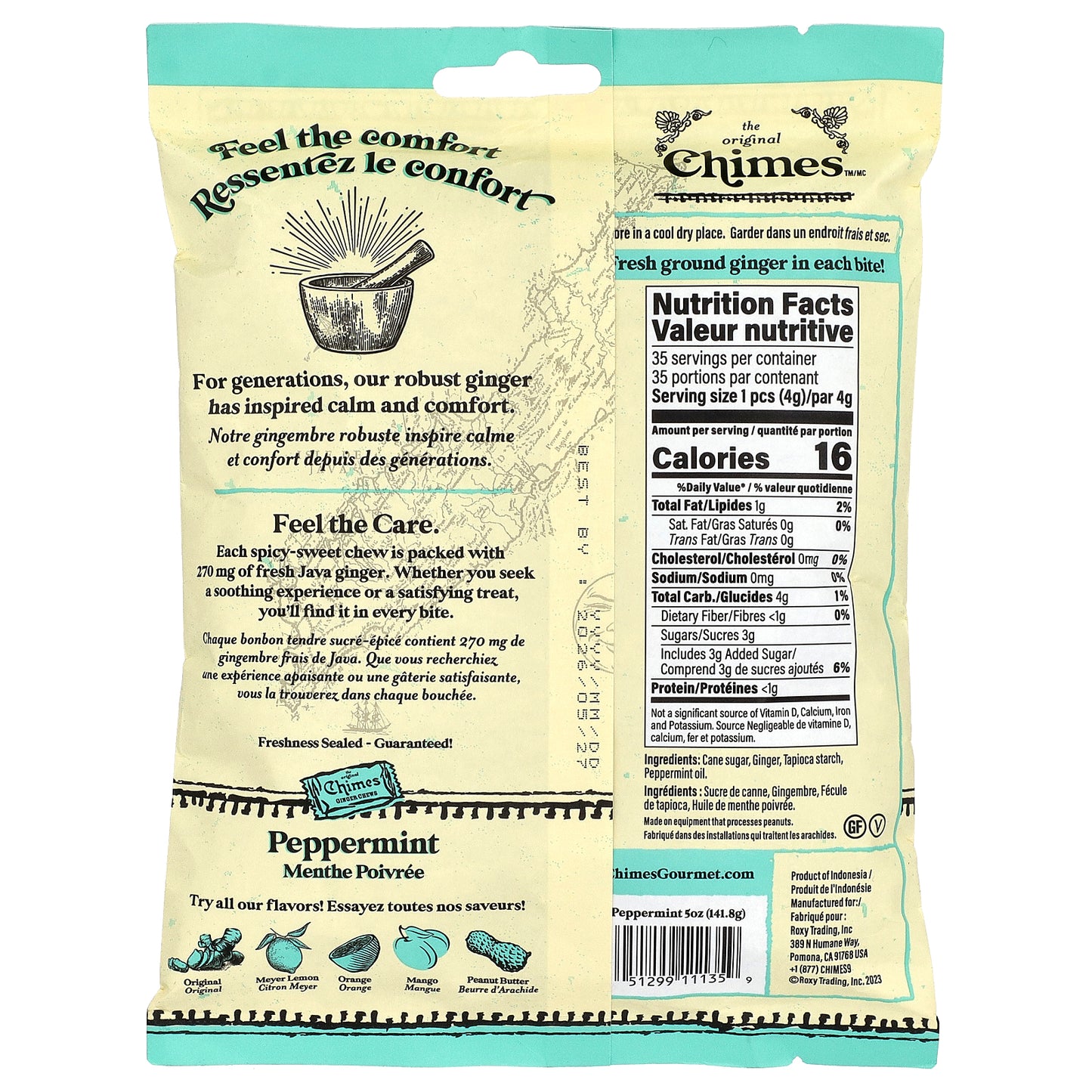 Chimes, Ginger Chews, Peppermint, 5 oz (141.8 g)