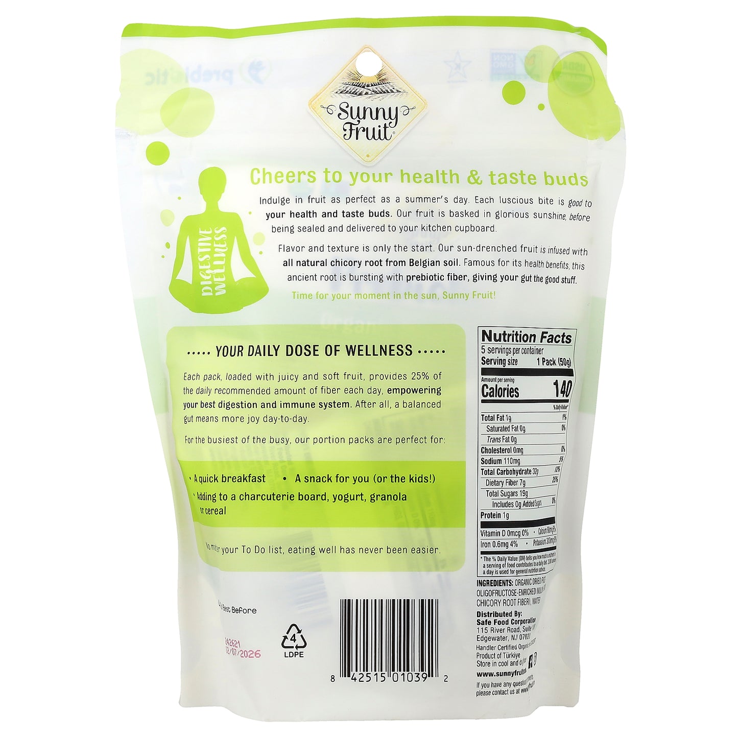 Sunny Fruit, Organic Dried Figs With Added Prebiotics, 5 Packs, 1.76 oz (50 g) Each