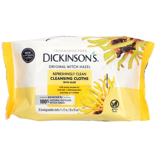 Dickinson Brands, Original Witch Hazel, Refreshingly Clean Cleansing Cloths, Fragrance Free , 25 Cloths