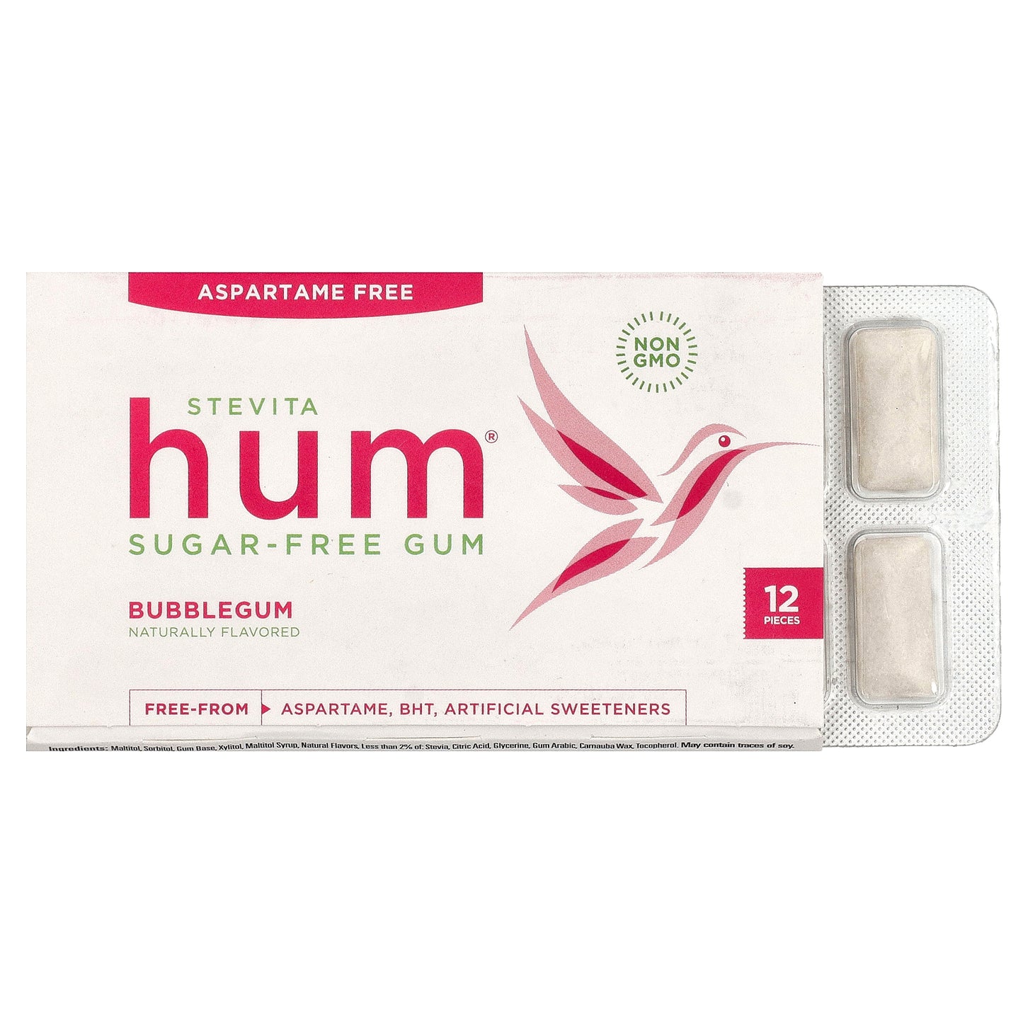 Stevita Naturals, Hum®, Sugar-Free Gum, Bubblegum, 12 Pieces