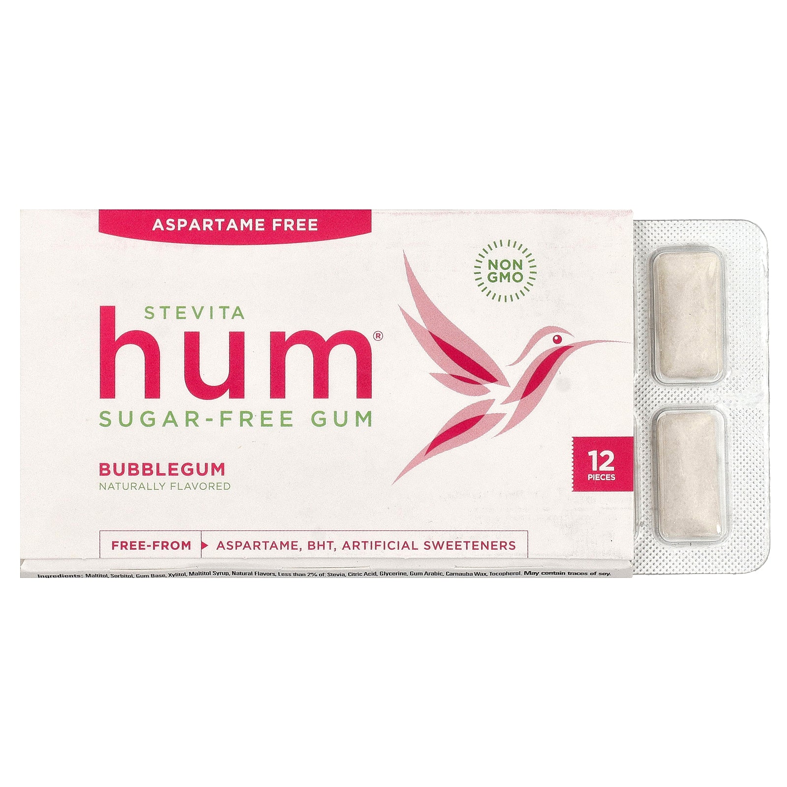 Stevita Naturals, Hum®, Sugar-Free Gum, Bubblegum, 12 Pieces
