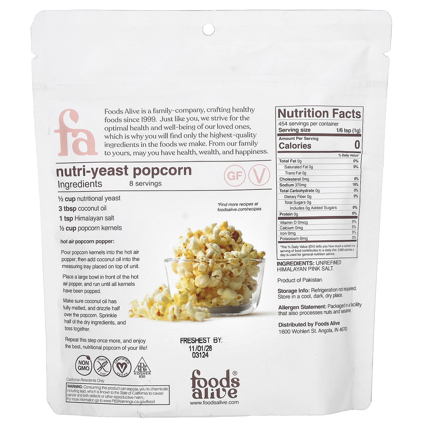 Foods Alive, Himalayan Salt, Fine Ground, 16 oz (454 g)