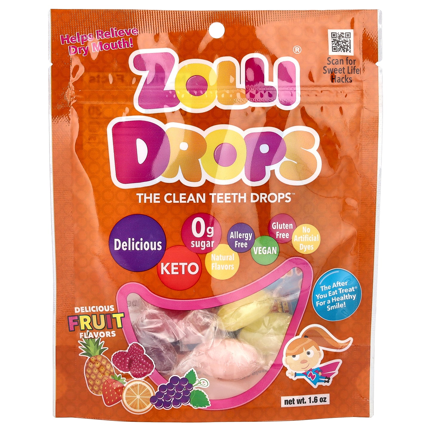 Zollipops, Zolli Drops, The Clean Teeth Drops, Delicious Fruit, 1.6 oz