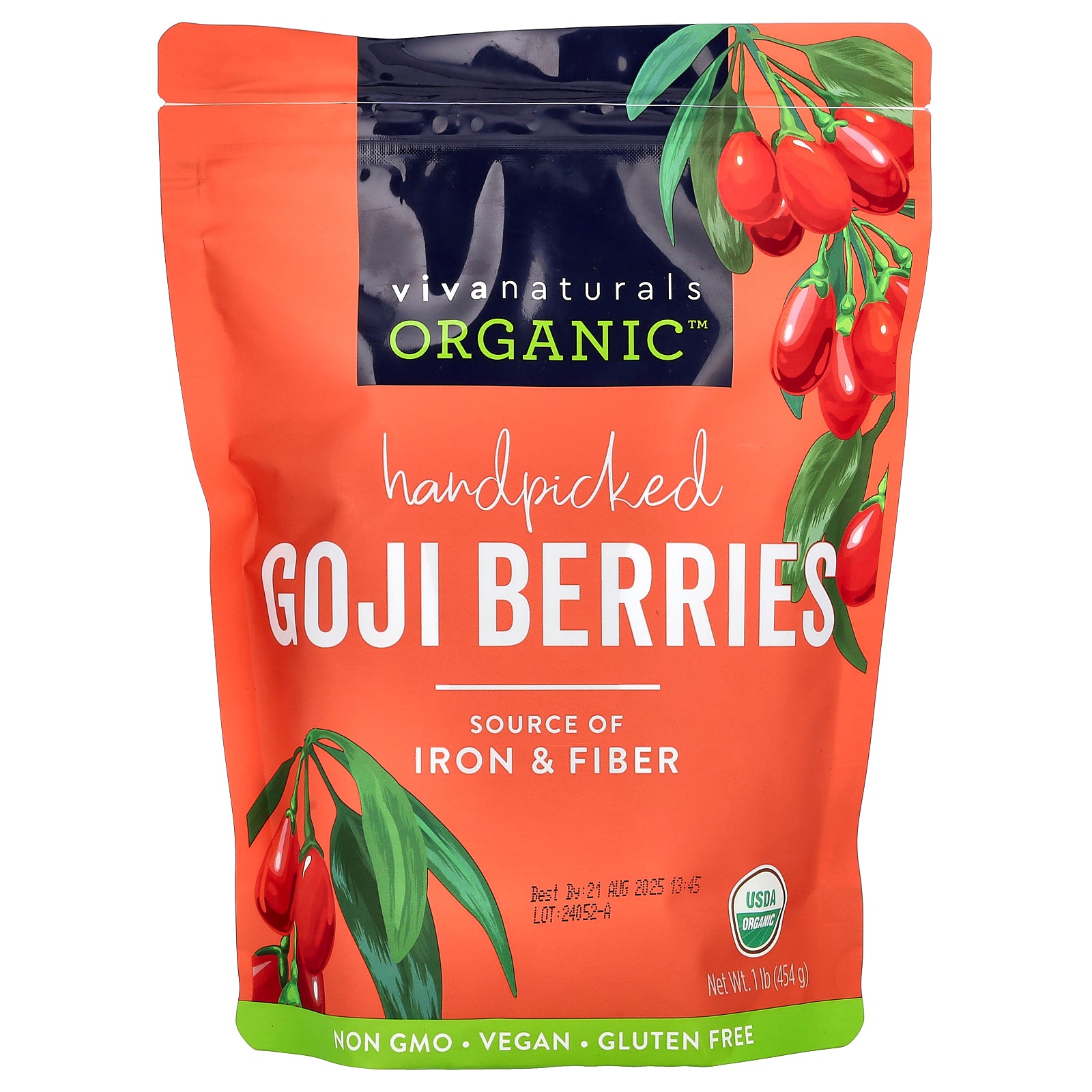 Viva Naturals, Organic Handpicked Goji Berries, 1 lb (454 g)