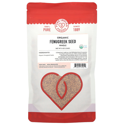 Pure Indian Foods, Organic Fenugreek Seed, Whole, 8 oz (226 g)