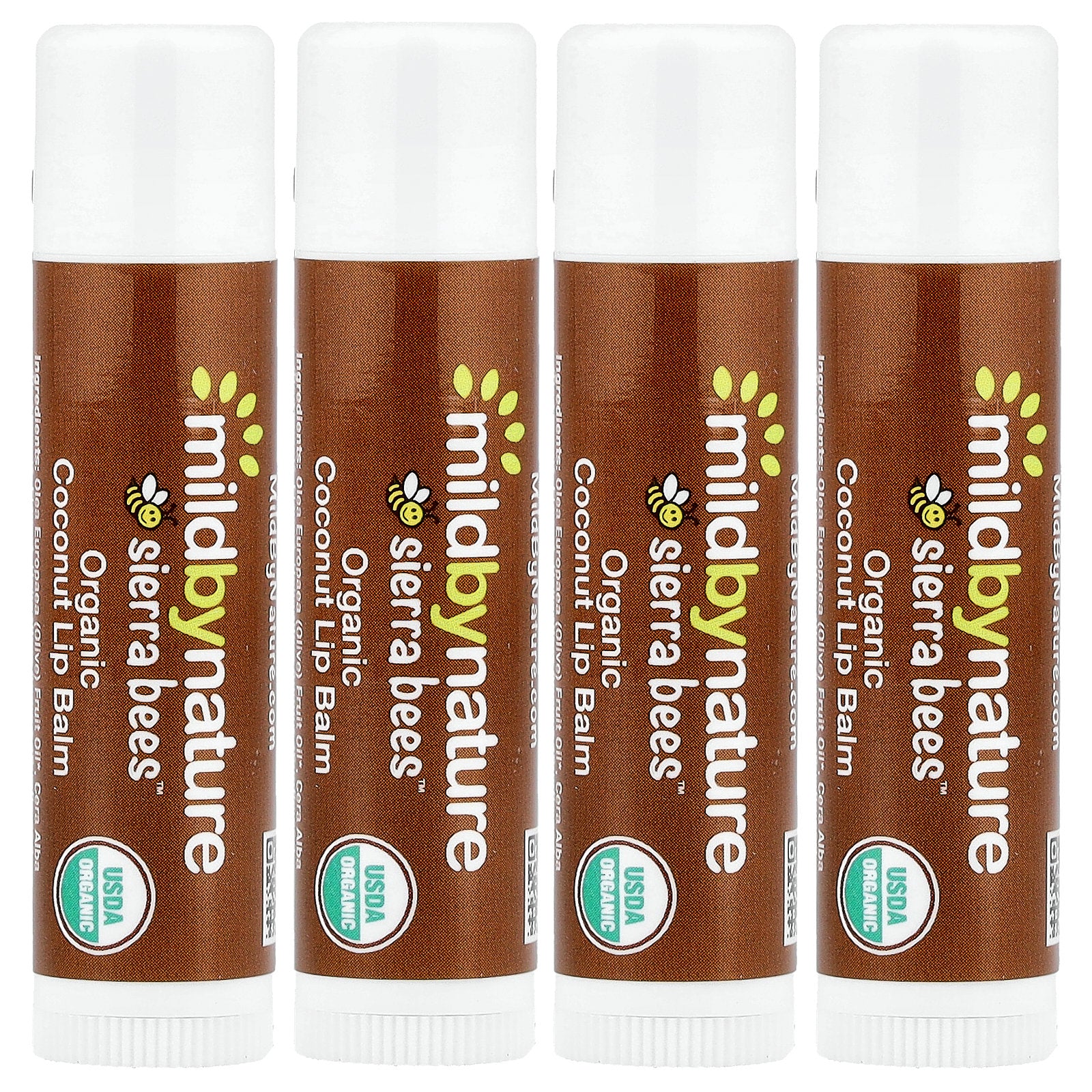 Mild By Nature, Sierra Bees™, Organic Lip Balms, Coconut, 4 Pack, 0.15 oz (4.25 g) Each