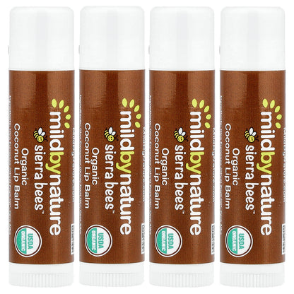 Mild By Nature, Sierra Bees™, Organic Lip Balms, Coconut, 4 Pack, 0.15 oz (4.25 g) Each