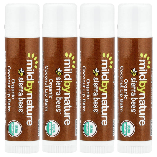 Mild By Nature, Sierra Bees™, Organic Lip Balms, Coconut, 4 Pack, 0.15 oz (4.25 g) Each