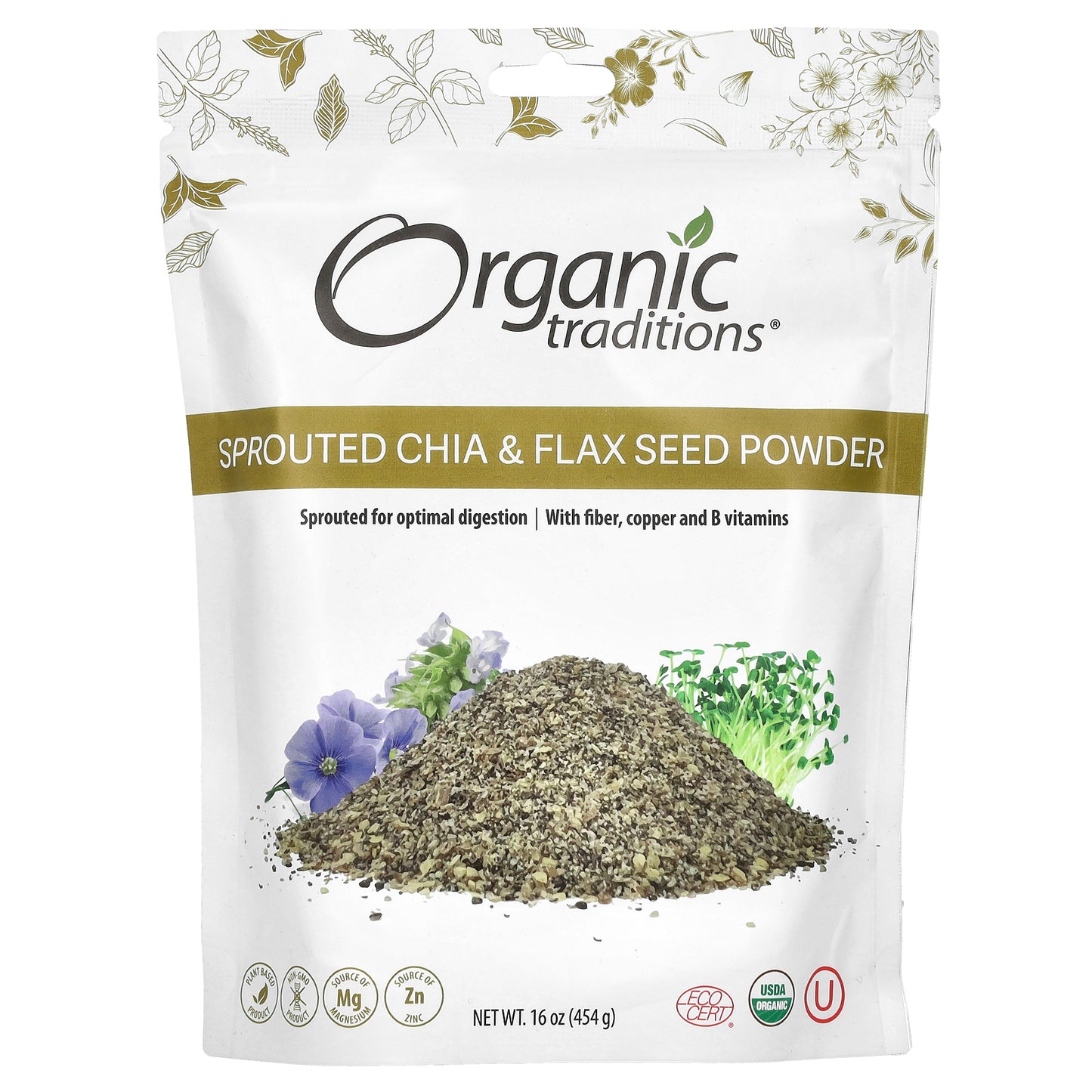 Organic Traditions, Sprouted Chia & Flax Seed Powder, 16 oz (454 g)