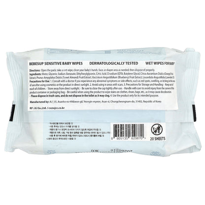 Bebesup, Baby Wipes, Sensitive, 20 Sheets