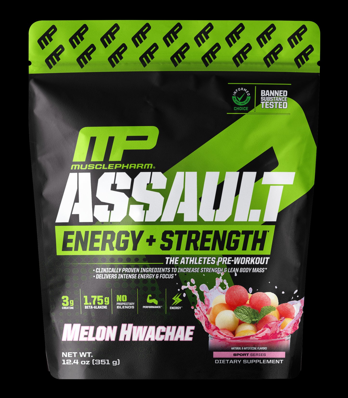 MusclePharm, Assault Energy + Strength, Pre-Workout, Melon Hwachae, 12.4 oz (351 g)
