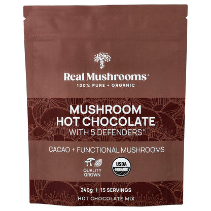 Real Mushrooms, Mushroom Hot Chocolate with 5 Defenders®, 240 g