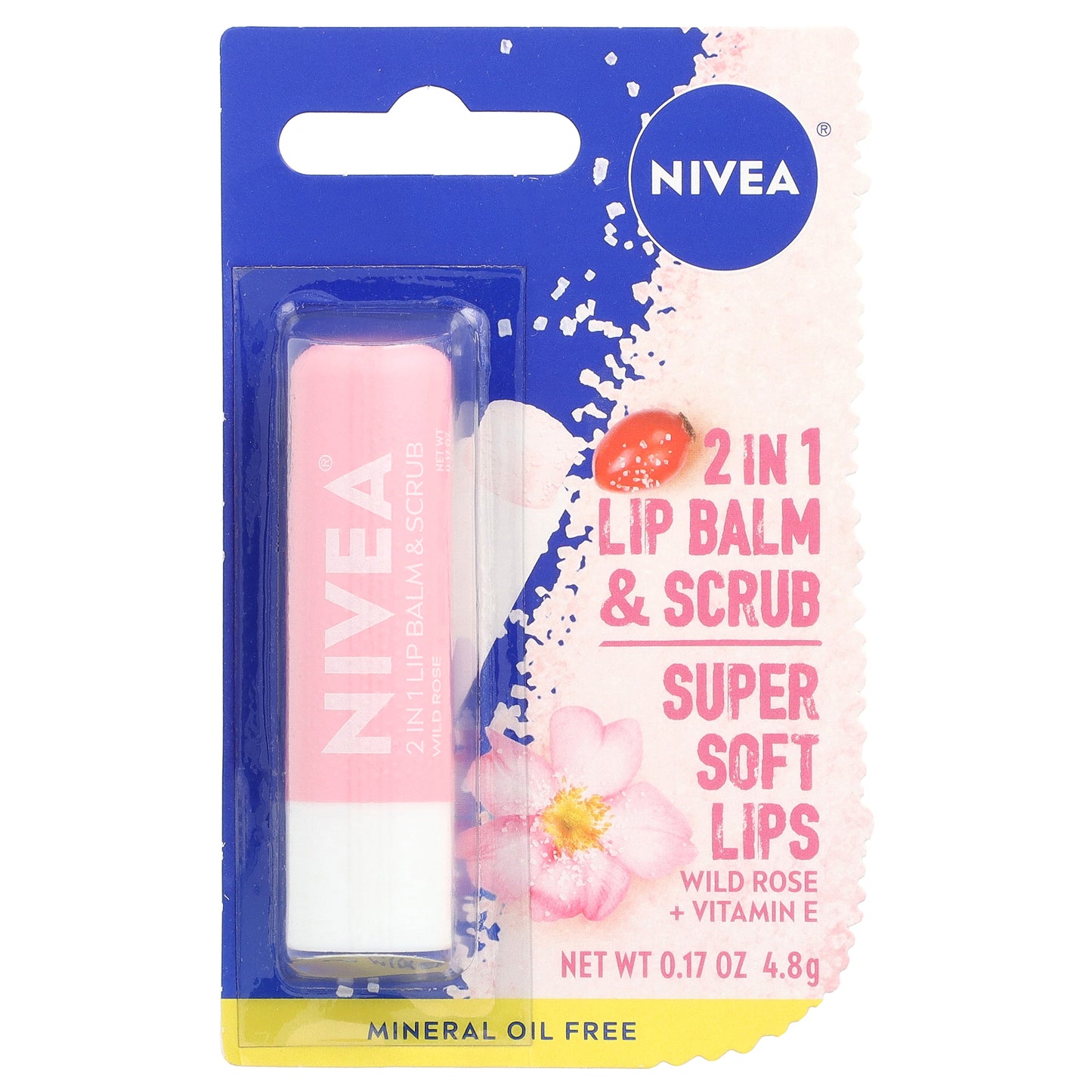 Nivea, 2 In 1 Lip Balm & Scrub, Wild Rose, 0.17 oz (4.8 g)