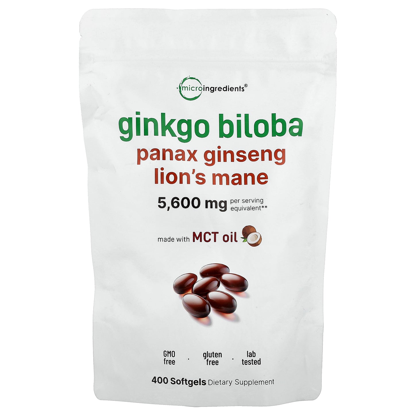 Micro Ingredients, Ginkgo Biloba, Panax Ginseng, Lion's Mane,  400 Softgels