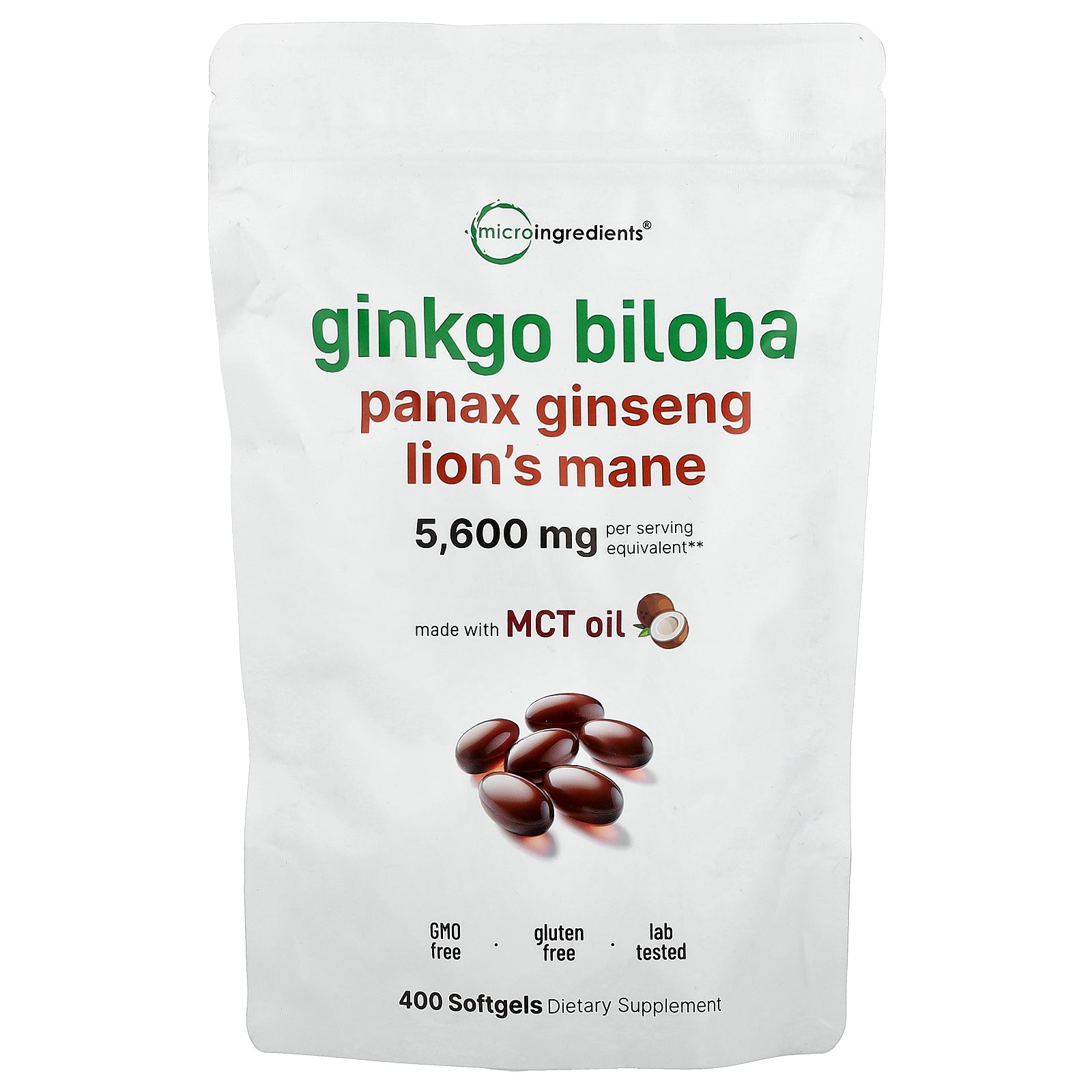Micro Ingredients, Ginkgo Biloba, Panax Ginseng, Lion's Mane,  400 Softgels