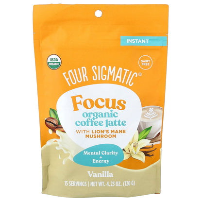 Four Sigmatic, Focus, Organic Instant Coffee Latte With Lion's Mane Mushroom, Vanilla, 4.23 oz (120 g)
