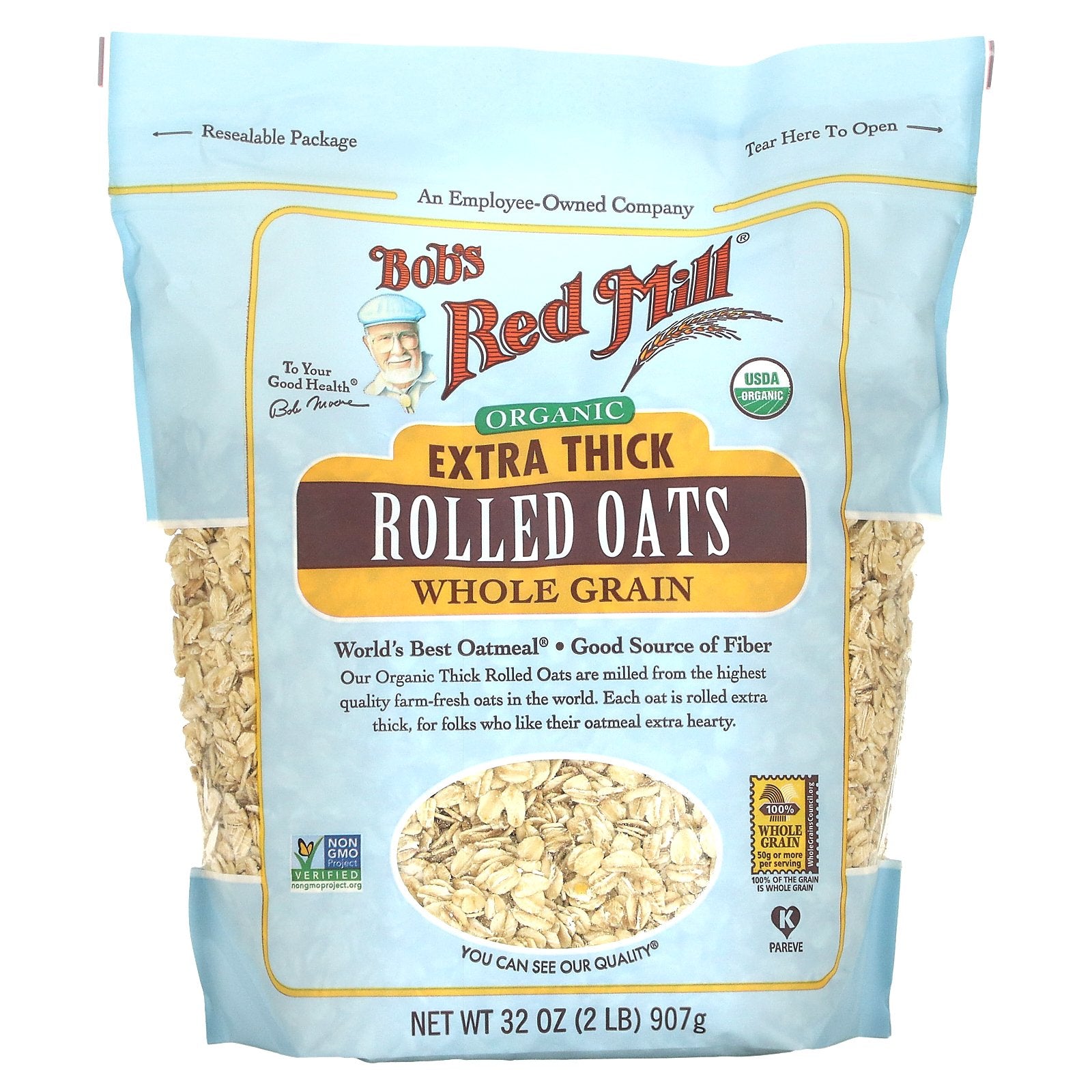 Bob's Red Mill, Organic Extra Thick Rolled Oats, Whole Grain, 32 oz (907 g)