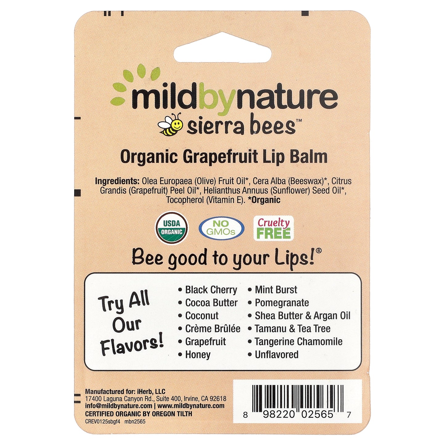 Mild By Nature, Sierra Bees™, Organic Lip Balms, Grapefruit, 4 Pack, 0.15 oz (4.25 g) Each