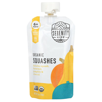 Serenity Kids, Organic Squashes, 6+ Months, Kabocha Squash, Butternut, Pumpkin & Olive Oil, 3.5 oz (99 g)