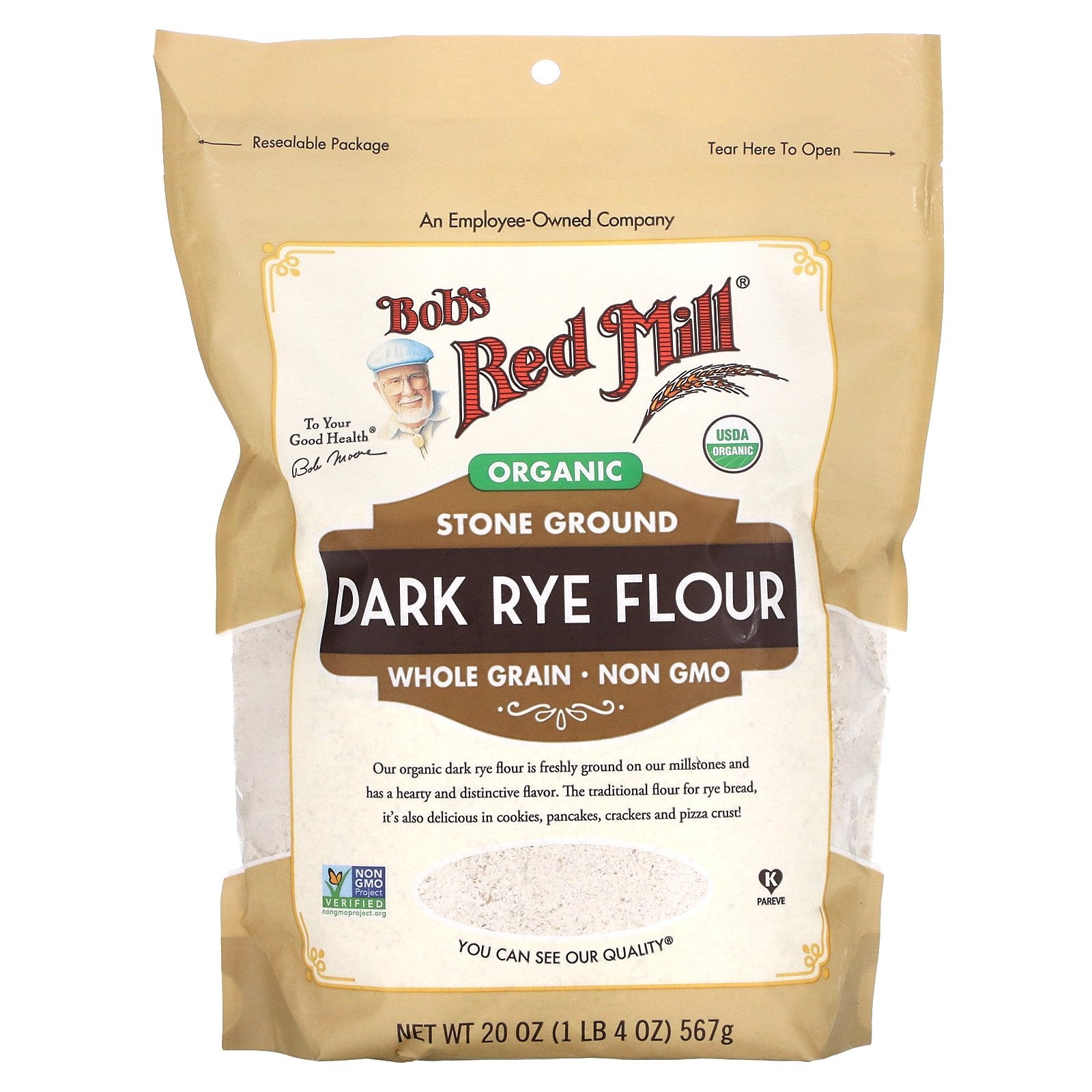 Bob's Red Mill, Organic Dark Rye Flour, Whole Grain, 20 oz (567 g)