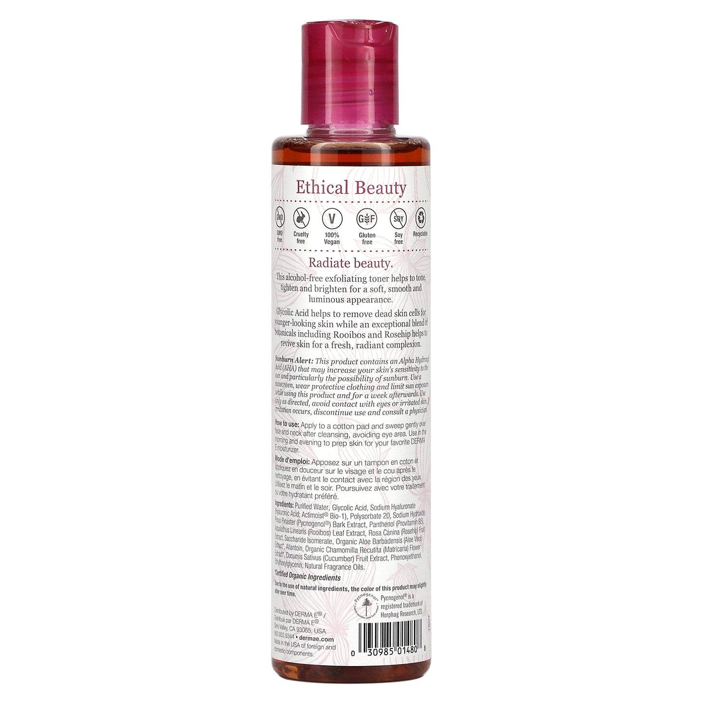 DERMA E, Essentials, Radiance Toner, Glycolic Acid & Rooibos , 6 fl oz (175 ml)