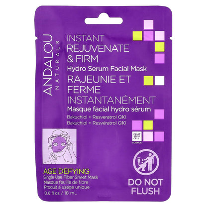 Andalou Naturals, Instant Rejuvenate & Firm, Hydro Serum Beauty Facial Mask, 1 Fiber Sheet, 0.6 fl oz (18 ml)