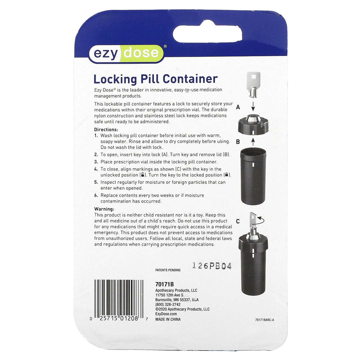 Ezy Dose, Locking Pill Container, 1 Set