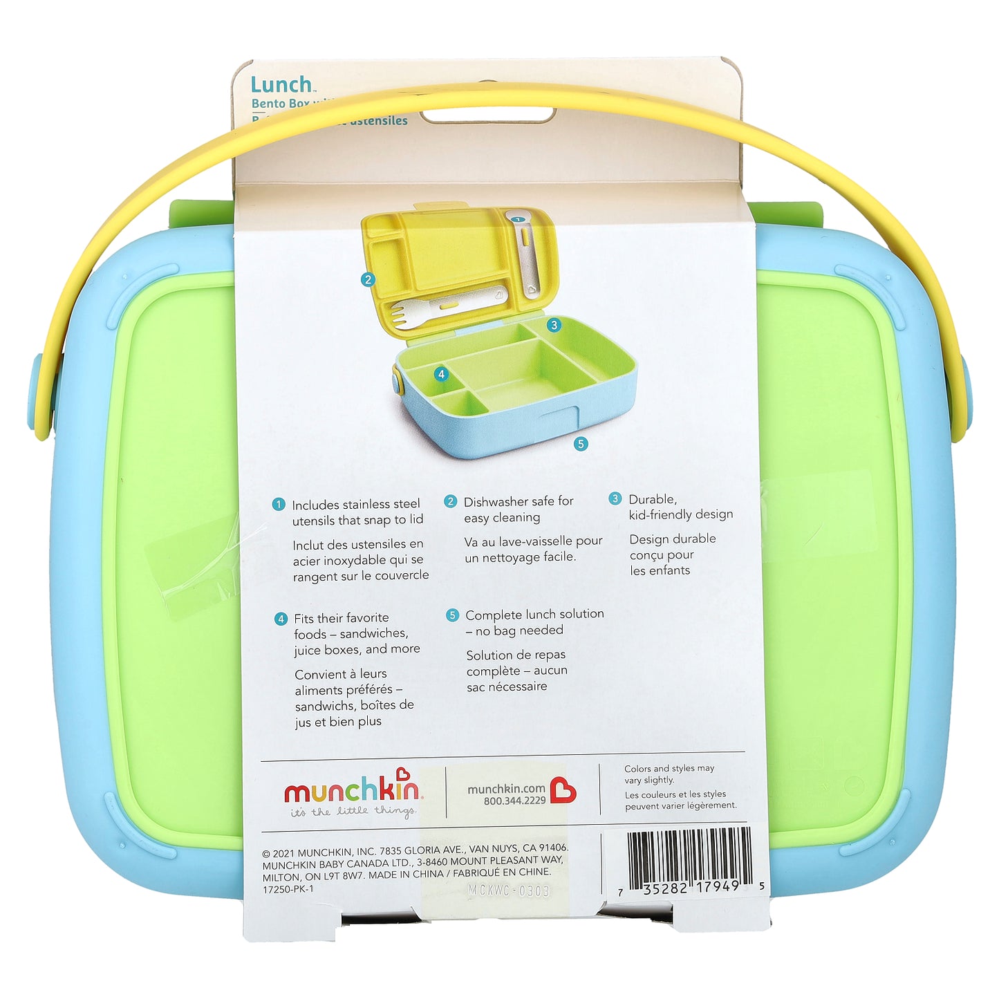 Munchkin, Lunch™, Bento Box With Utensils, 18 Months+, Green, 3 Piece Set