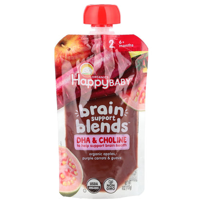 Happy Family Organics, Happy Baby®, Brain Support Blends™, 6+ Months, Organic Apples, Purple Carrots & Guava, 4 oz (113 g)