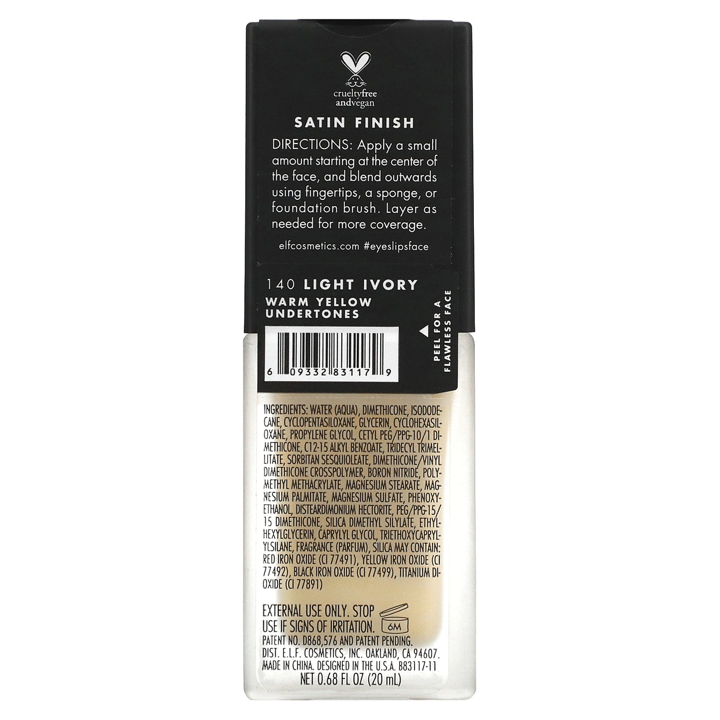 E.L.F., Flawless Satin Foundation, Light Ivory, 0.68 fl oz (20 ml)