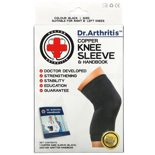 Doctor Arthritis, Copper Knee Sleeve & Handbook, Medium, Black, 1 Sleeve