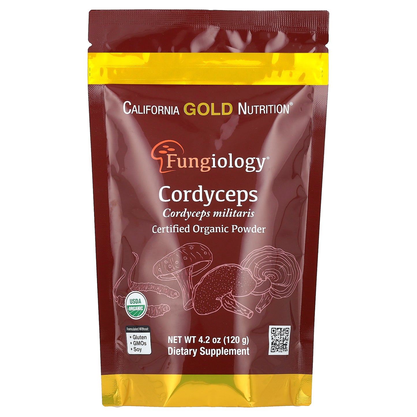 California Gold Nutrition, Fungiology®, Certified Organic Cordyceps Militaris Powder, 4.2 oz (120 g)