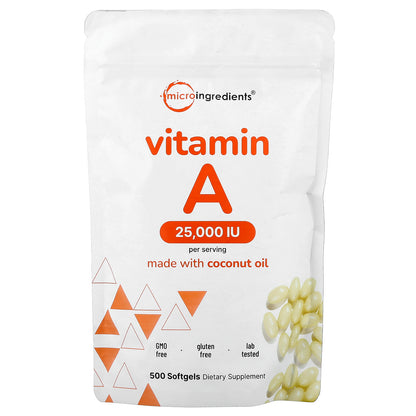 Micro Ingredients, Vitamin A, 7,500 mcg (25,000 IU), 500 Softgels