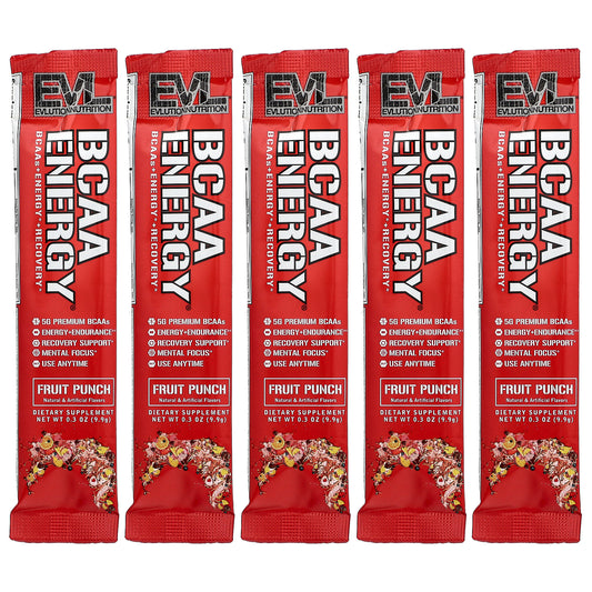 EVLution Nutrition, BCAA Energy®, Fruit Punch, 5 Packets, 0.3 oz (9.9 g) Each