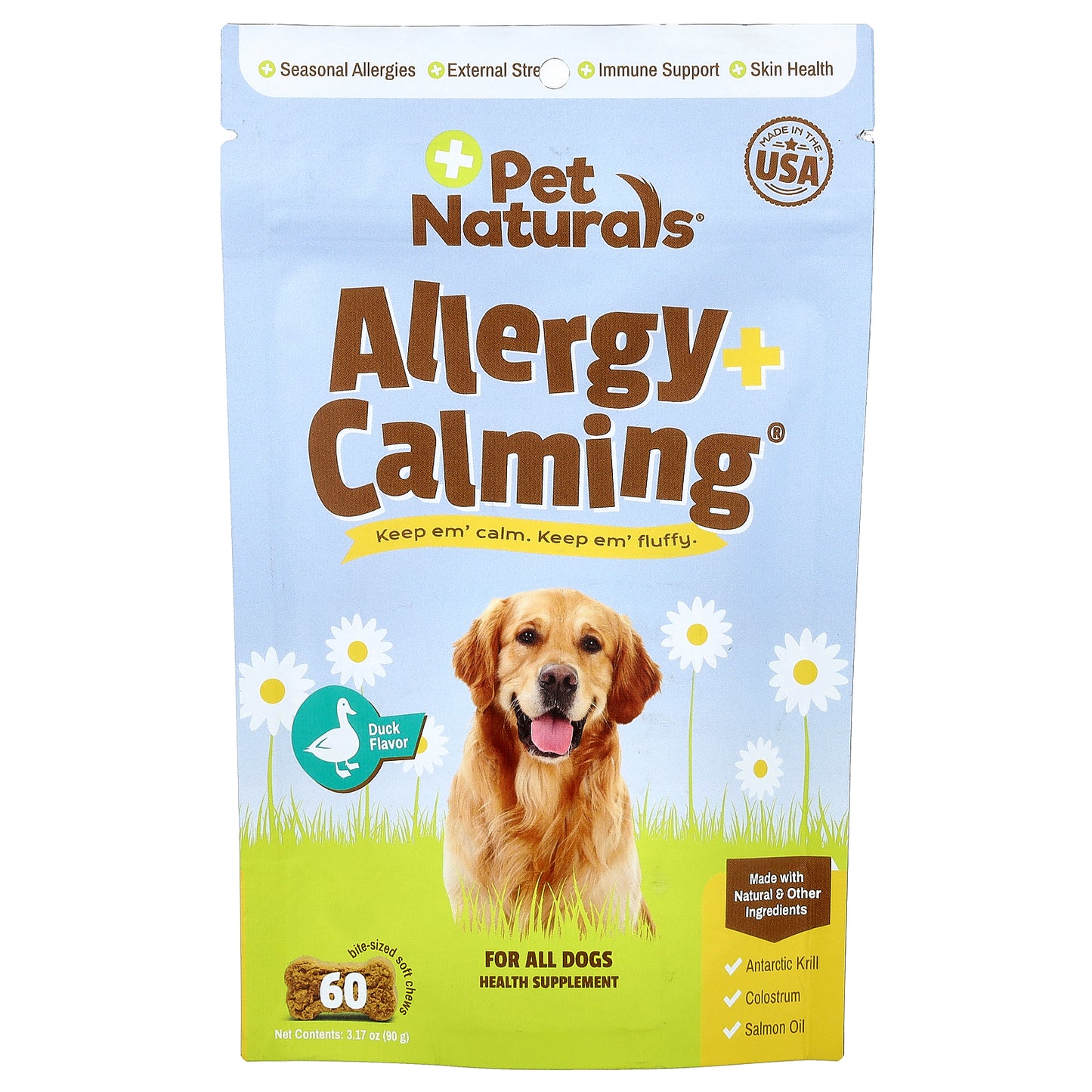 Pet Naturals, Allergy + Calming®, For All Dogs, Duck, 60 Bite-Sized Soft Chews, 3.17 oz (90 g)