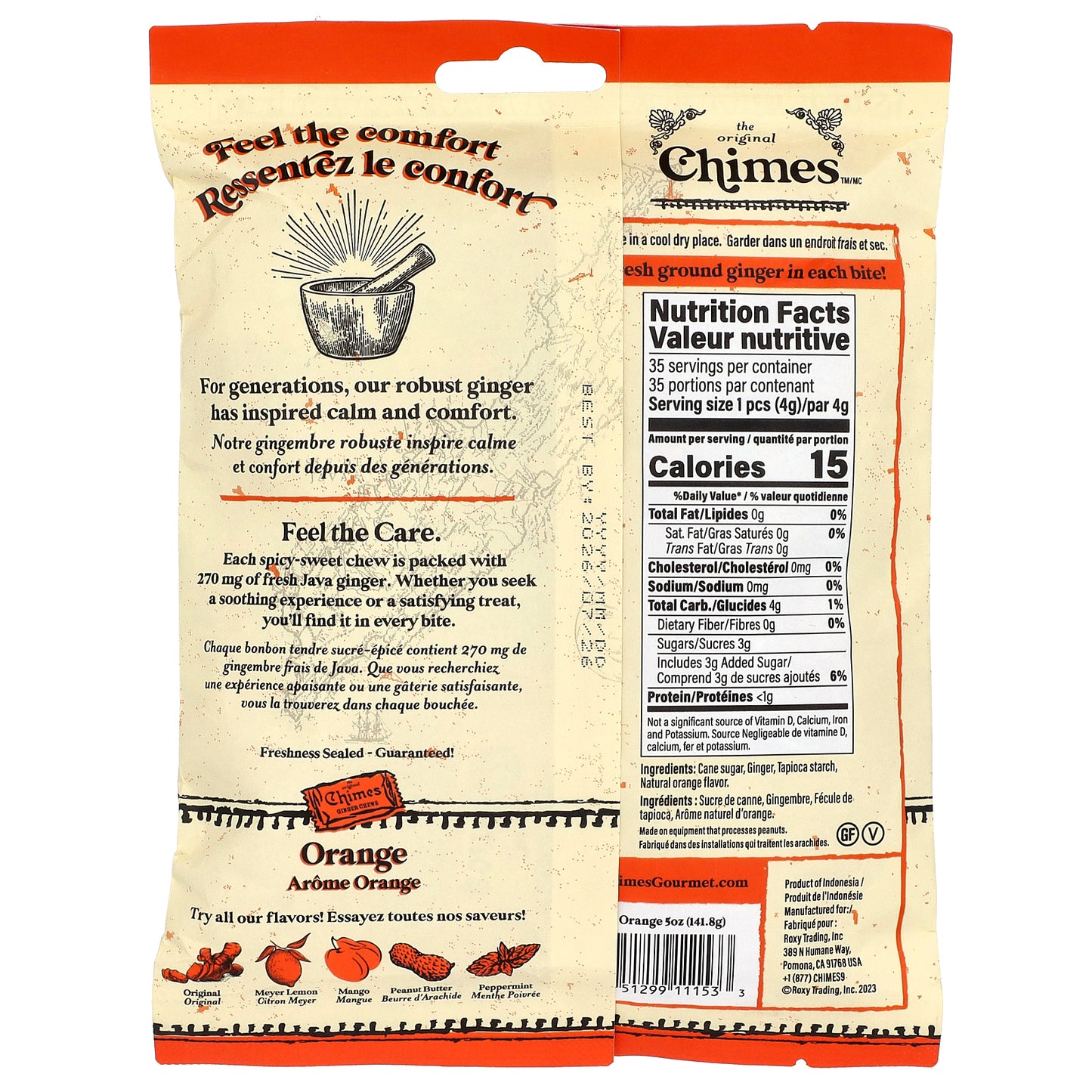 Chimes, Ginger Chews, Orange, 5 oz (141.8 g)