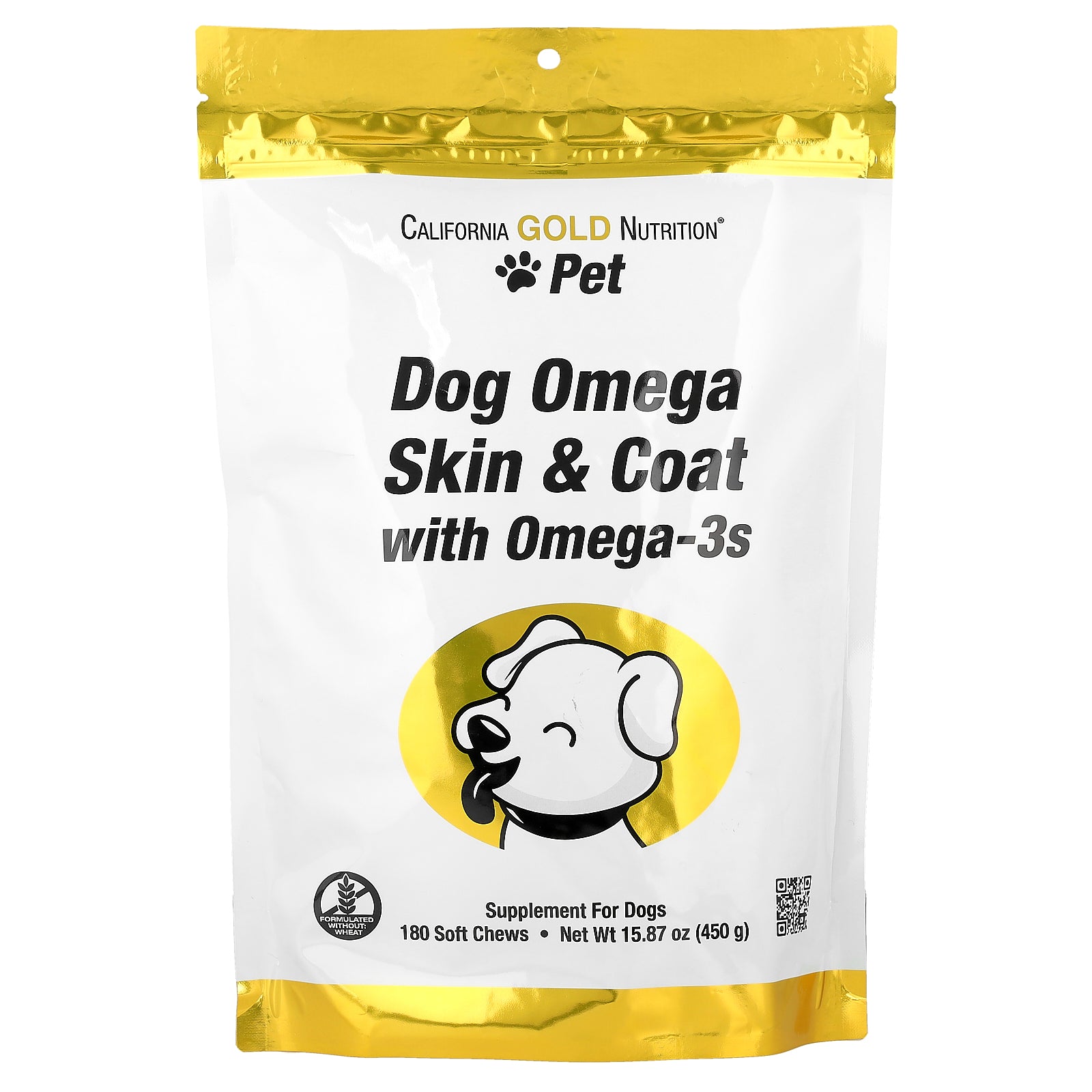 California Gold Nutrition, Pet, Dog Omega Skin & Coat with Omega-3, 180 Soft Chews, 15.87 oz (450 g)