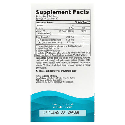 Nordic Naturals, Ultimate Omega®-D3 2X, Great Lemon, 60 Soft Gels