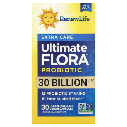 Renew Life, Extra Care Ultimate Flora™ Probiotic , 30 Billion CFU, 30 Delayed Release Vegan Capsules