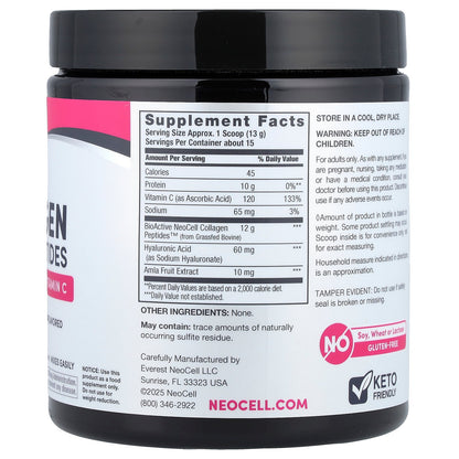 NeoCell, Advanced Collagen Peptides + Hyaluronic Acid & Vitamin C, Unflavored, 6.9 oz (195 g)