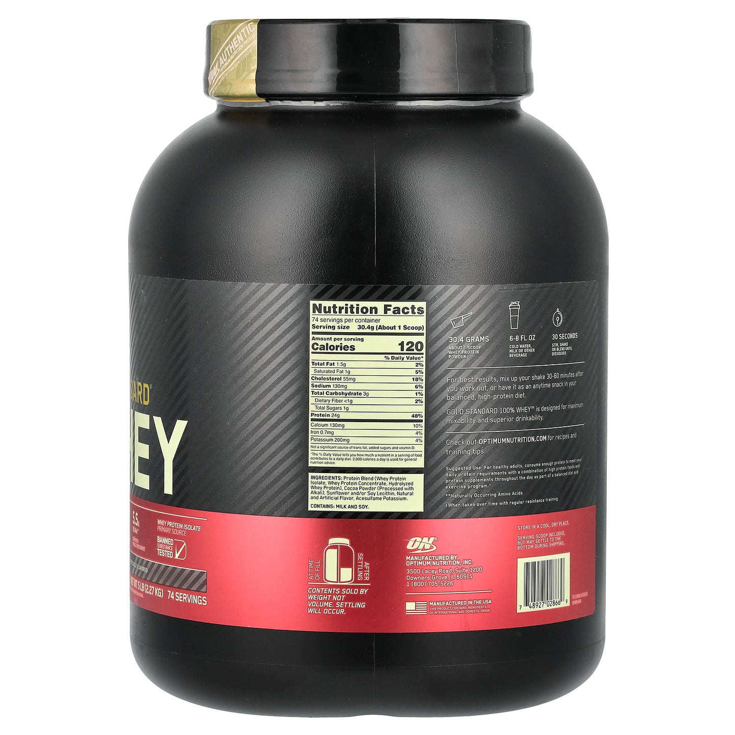 Optimum Nutrition, Gold Standard® 100% Whey, Double Rich Chocolate, 5 lbs (2.27 kg)