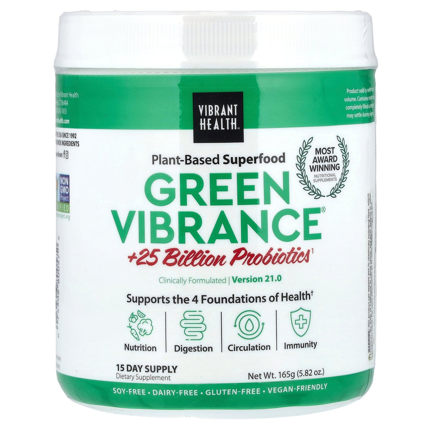 Vibrant Health, Green Vibrance +25 Billion Probiotics, Version 21.0, 5.82 oz (165 g)