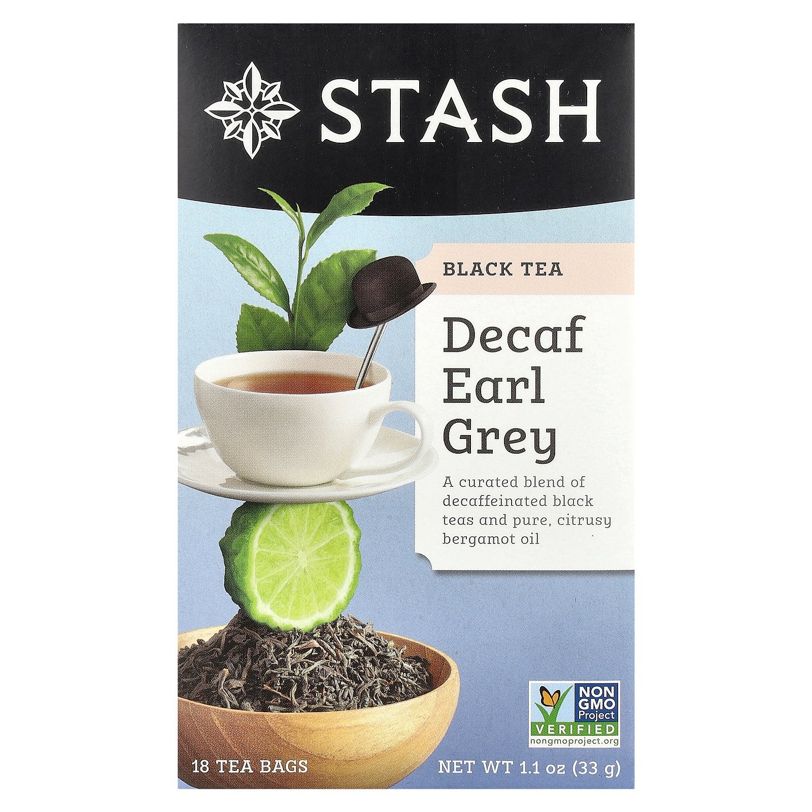 Stash Tea, Black Tea, Decaf Earl Grey, 18 Tea Bags, 1.1 oz (33 g)