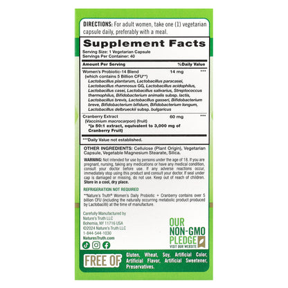Nature's Truth, Women's Daily Probiotic + Cranberry, 40 Capsules