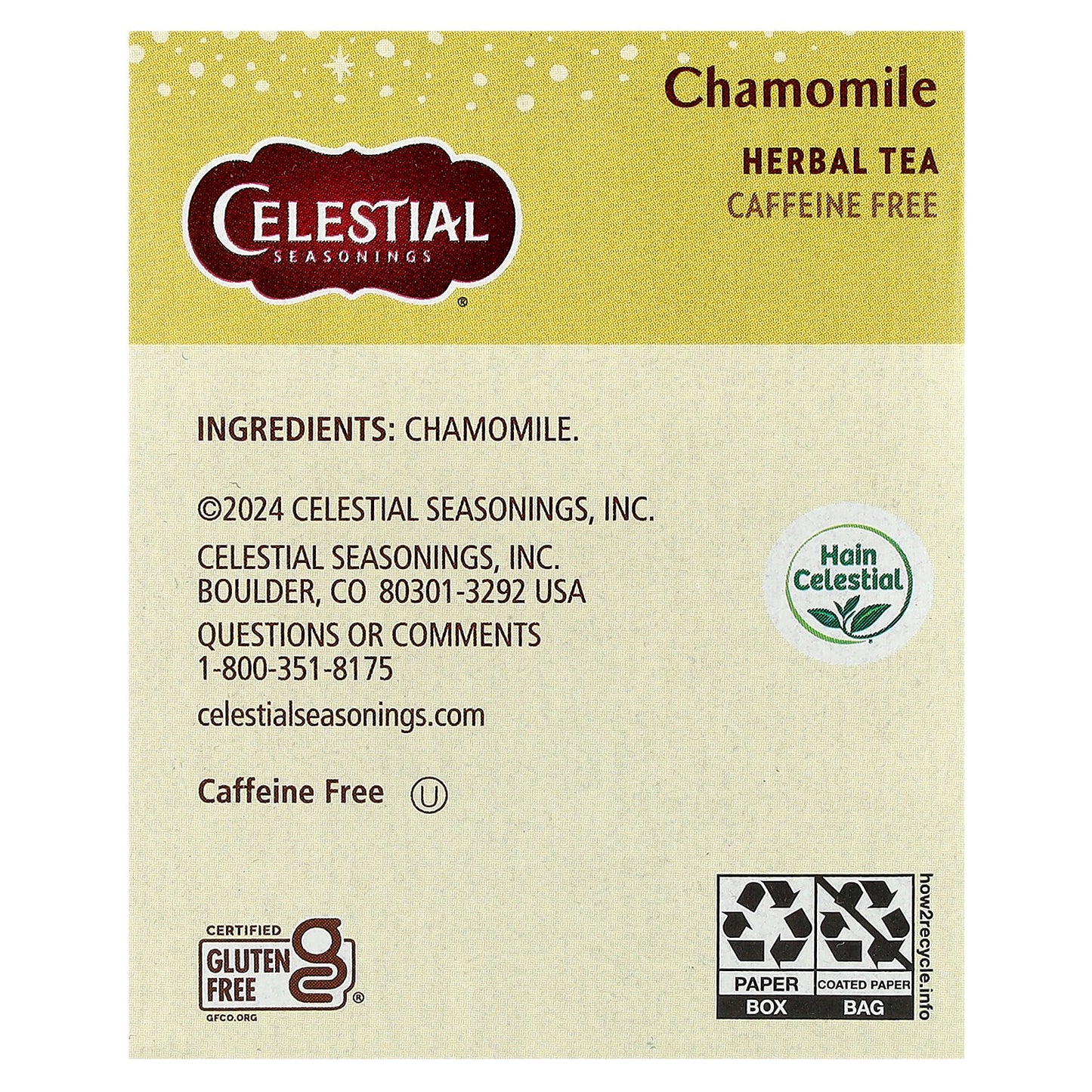 Celestial Seasonings, Herbal Tea, Chamomile, Caffeine Free, 20 Tea Bags, 0.9 oz (25 g)
