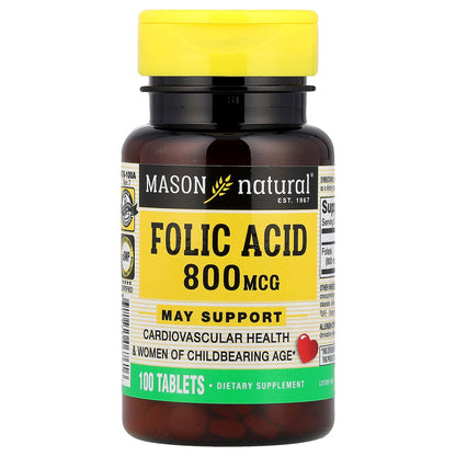 Mason Natural, Folic Acid, 800 mcg, 100 Tablets