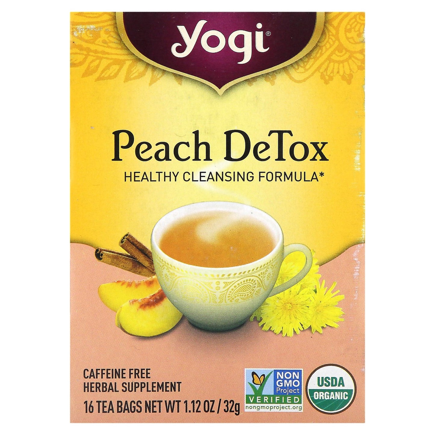 Yogi Tea, Peach DeTox, Caffeine Free, 16 Tea Bags, 1.12 oz (32 g)