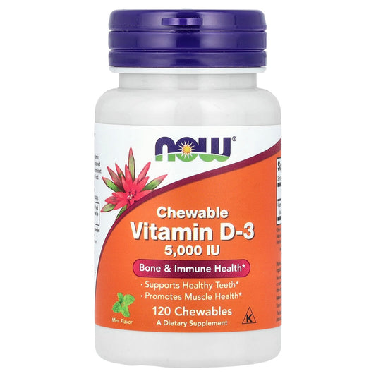 NOW Foods, Chewable Vitamin D-3, Mint, 5,000 IU, 120 Chewables